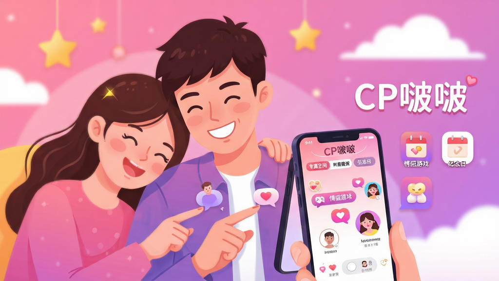 ���壺һ����������������һ�𣬿��ĵؿ����ֻ���Ļ�ϵġ�CP�࣡�Ӧ�ý��棬������ʾ�������ݺ�˫�˻���С��Ϸ�����֣�����λ�ڻ�������ƫ���ֻ���Ļ������ǰ�����Ҳ����״�����Ӧ�����ơ�CP�࣡������ͼ�������ͼ�ꡣ�Ű棺�ֻ������ڵ�Ԫ�������ɱ棬�С�ר���ռ䡱����������Ϸ�����������ա��ȱ�ǩ�����������ܰ�ı�ƽ�廭�磬ɫ���Է��Ͻ���Ϊ��������ů��ɫ��׺��ϸ�ڣ�Ů��ͷ�����к����ϣ�������ָ�ᴥ��Ļ�������Ҹ���������ģ�������Ǻ��ƶ䡣���ʣ��߷ֱ��ʣ��ɾ��޶���Ԫ�ء�