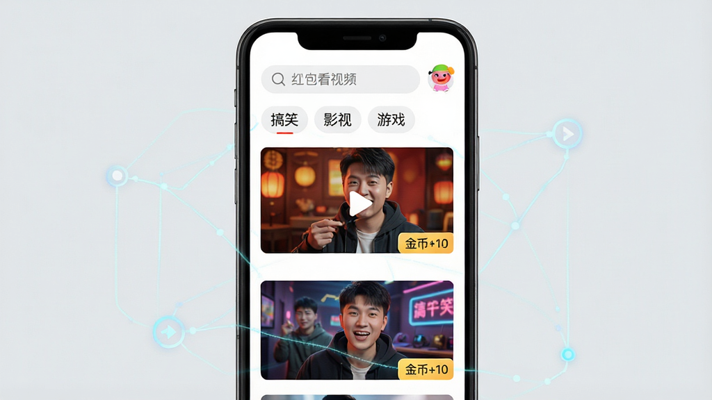 һ���ֻ�����չʾ���������Ƶ������Ƶ�Ƽ�ҳ�棬��Ļ�������Ŷ����Ƶ����ͼ��ÿ������ͼ���½��С����+10����С��ǩ�������������򣬷������С���Ц������Ӱ�ӡ�������Ϸ���ȱ�ǩ������ִ���ɫ�ʻ��ã�ͻ���Ƽ��㷨�������ԣ�����Ϊǳ��ɫ�������������޶���Ԫ��