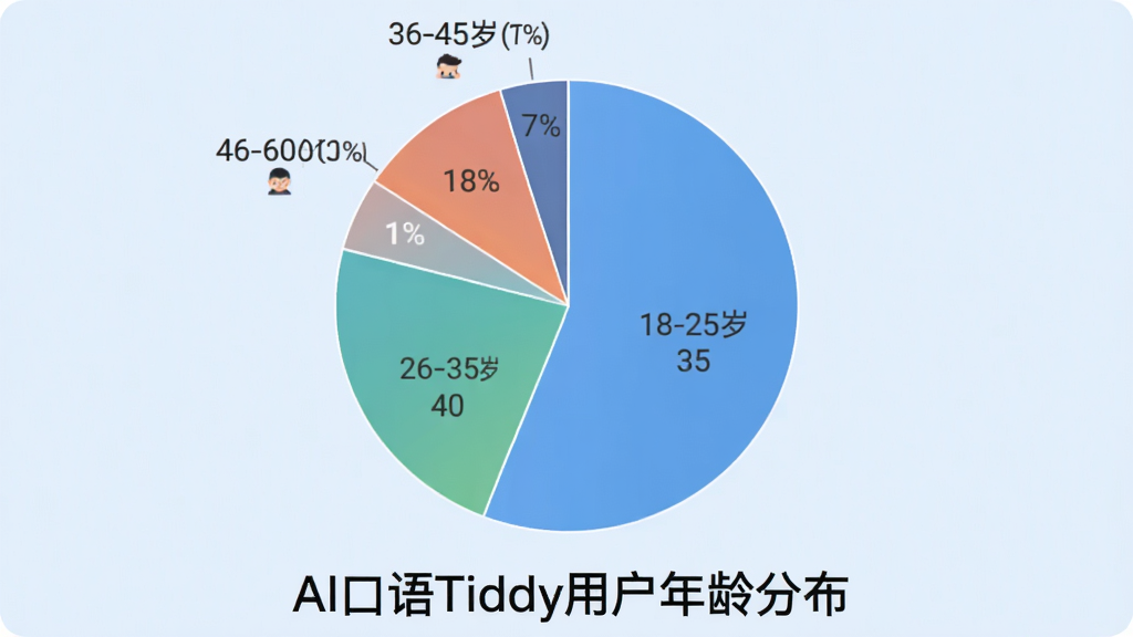 一张用户评价数据图表,饼状图显示年龄分布:18-25岁占35%,26-35岁占40%,36-45岁占18%,46-60岁占7%。图表下方有文字标注