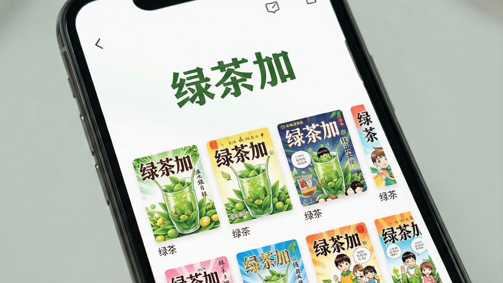 一张高清手机屏幕展示图,界面风格简洁清爽,屏幕正中显示“绿茶加”三字作为阅读应用主界面标题,下方排列着多排彩色漫画封面缩略图,布局整齐,排版干净,采用扁平化设计风格,画质清晰,细节柔和,无多余元素
