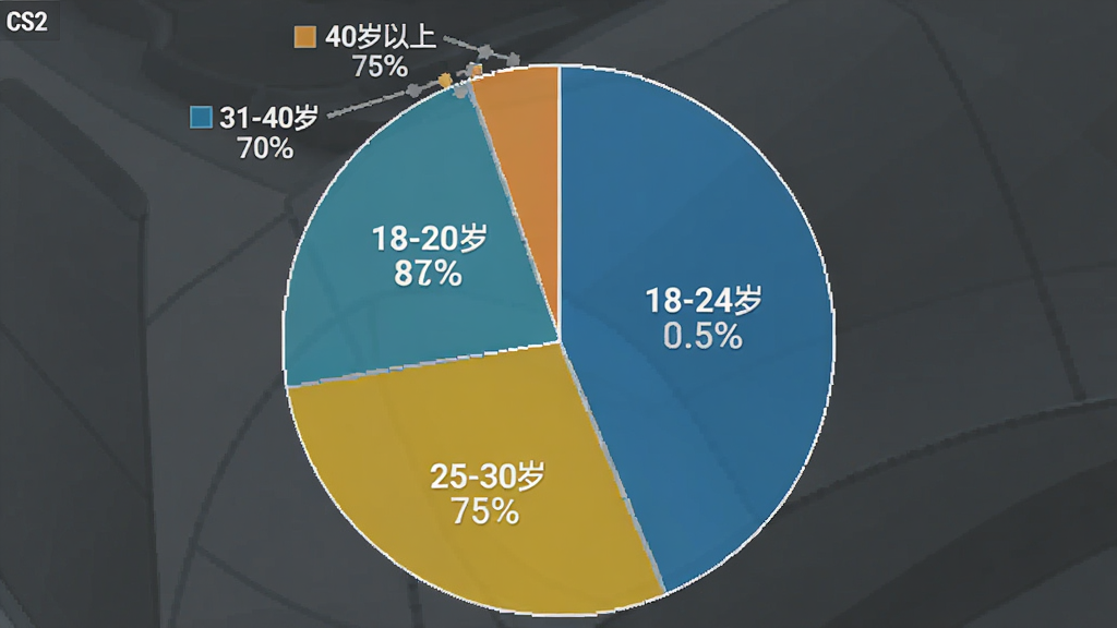 一张CS2智能助手用户年龄分布饼状图,主体是饼状图,分为18-24岁、25-30岁、31-40岁、40岁以上四块,其中25-30岁占比最大,布局清晰,风格简洁,细节有百分比标注,画质干净无多余元素