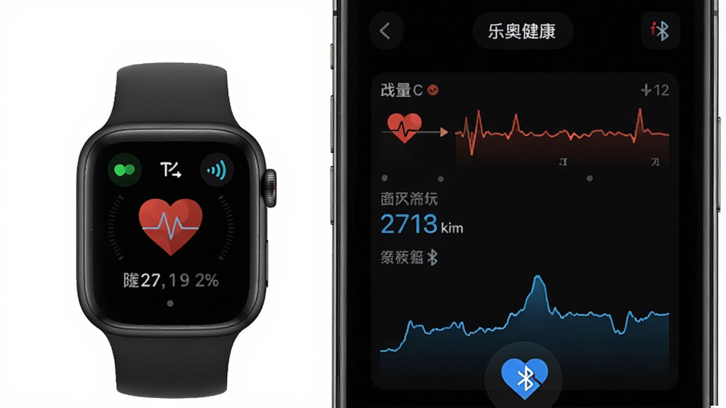 �ְ½���APP�������豸���ӽ����ͼչʾ��������һ�������ֱ����ֻ�������Գɹ���״̬ҳ�棬�ֻ���Ļ����ʾ����ͬ��������Ѫ�����ݣ�����Ϊ���½ṹ���Ű�ֱ�ۣ����дʵ��ϸ�ڰ����ź�ͼ�����������ߣ����ʸɾ��޶���Ԫ�ء�