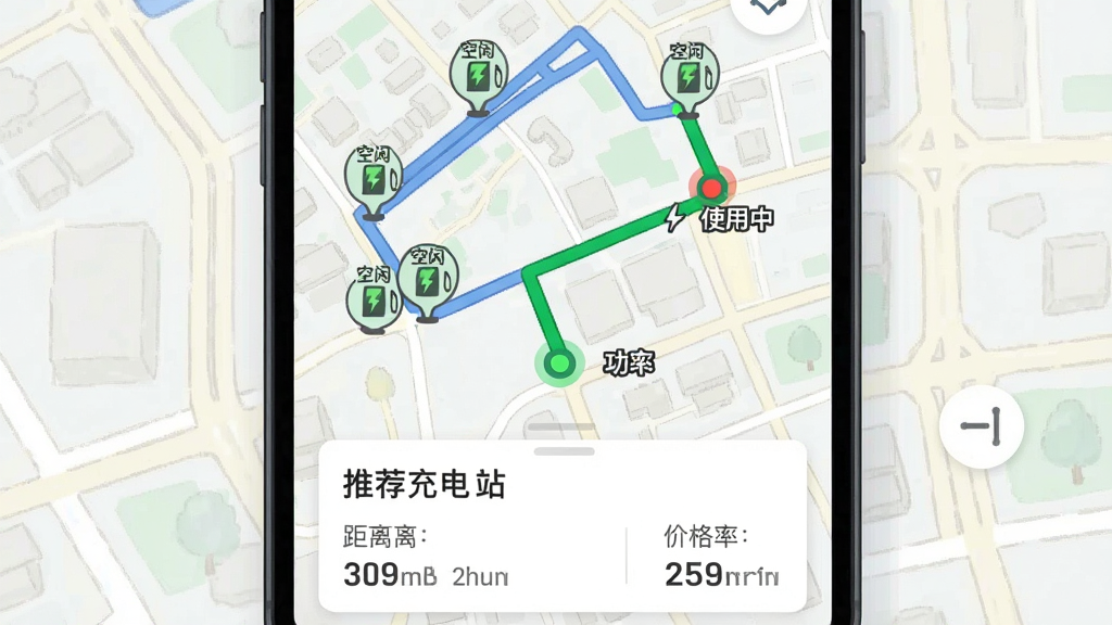 һ���ֻ�����Ӧ�ý���廭����Ļ�м��ǵ�ͼ����ʾ�����Ƽ�·�ߣ�����һ����ɫ·�߱��Ӵֱ�ע����;�ֲ��ż������վͼ�꣬ͼ������ʾ�����С���ʹ���С�����ɫ���ɫСԲ�㡣��ͼ�·����Ƽ����վ�Ŀ�Ƭ��Ϣ���������롢���ʺͼ۸�����������ֱ�ۣ���Ϣ�㼶�����������ǵ��ŵĳ��нֵ���ͼ�����ʸɾ���ͻ�����ܹ滮���ܡ�