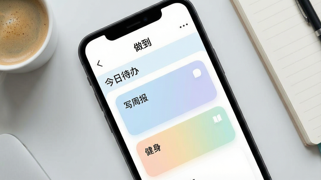 һ�Ÿ����ӽǵ������ֻ���Ļ��д���ֻ���Ļռ�ݻ������壬��Ļ��������ʾ��������APP�������棬���ü��İ�ɫ�͵���ɫ��ɫ���������ǡ����մ��족���⣬�·��Ǽ���ɫ����͵�Բ������Ƭ���ֱ�д�š�д�ܱ��������������������顱�����������汳����ǳ��ɫ�İ칫�����Ա߷���һ�����Ⱥ�һ���ʼǱ����������ִ�����ƽ�������ʸɾ��޶���Ԫ�أ�ͻ��������������ˬ���Ч�С�