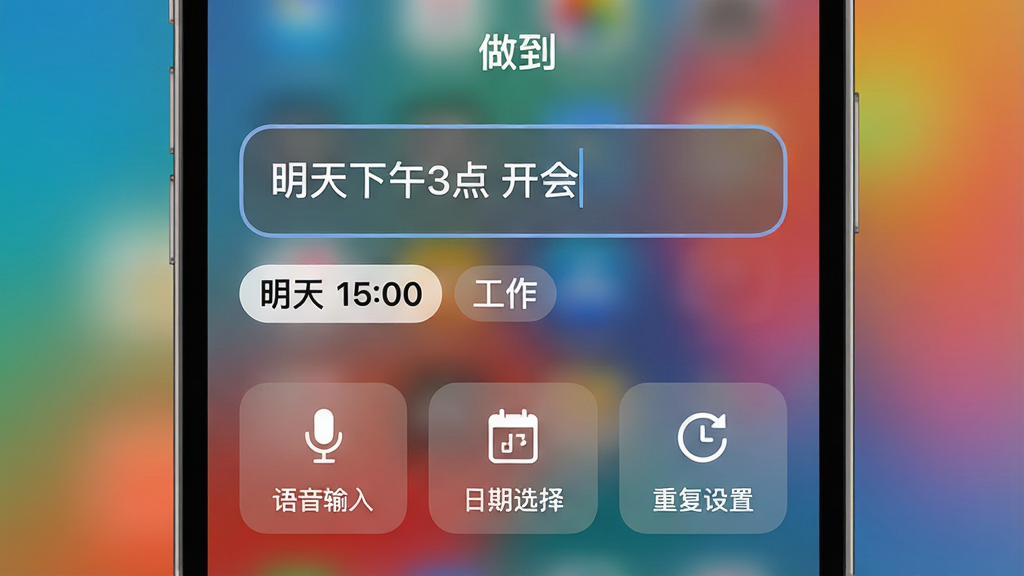 չʾ��������APP���������ӽ��棬��Ļ�ϲ���һ����Բ�ǵ����������д�š���������3�� ���ᡱ��������·���ϵͳ����ʶ����ġ����� 15:00��ʱ���ǩ�͡������������ǩ�������·��Ǽ�����ݰ�ťͼ�꣬�������������롱��������ѡ�񡱺͡��ظ����á���������ģ���Ĳ�ɫ���䣬���������ִ������ʸɾ��޶���Ԫ�أ�ͻ���������ݡ�