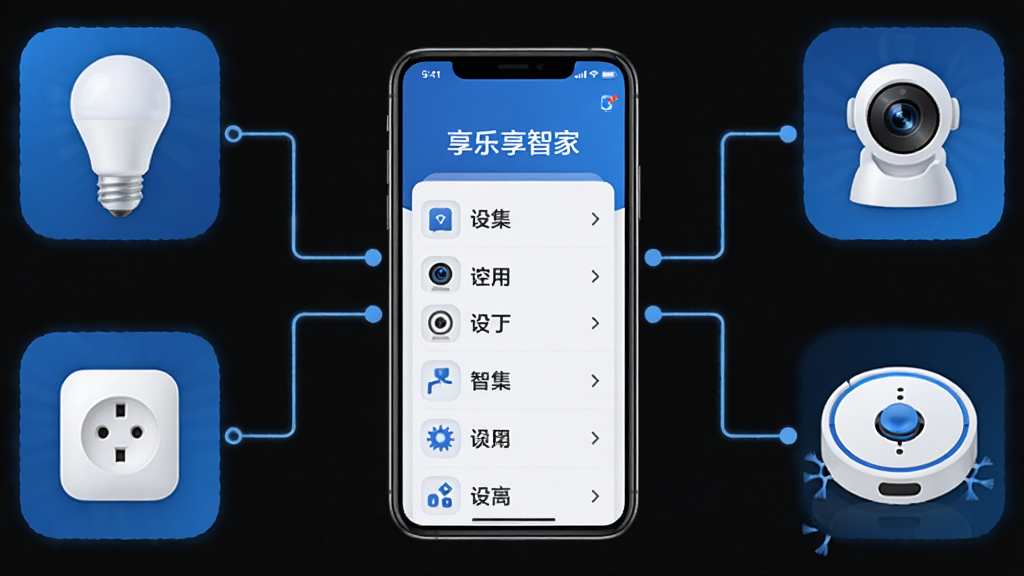 һ��չʾ���豸���п��Ƶ�ʾ��ͼ��������һ���ֻ���Ļ��ʾ���������Ǽҡ����豸�б�����Χ���������ܵ��ݡ����ܲ���������ͷ��ɨ�ػ����˵��豸ͼ�꣬���������ֻ���������ִ���������ɫ�����������ɾ���