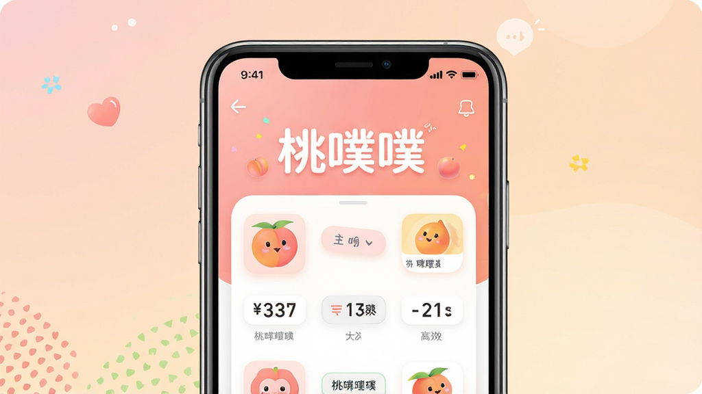 一张展示桃噗噗应用核心功能的宣传海报,画面中央是手机模型屏幕内显示桃噗噗的主界面,背景为柔和的渐变色,界面上有清晰的“桃噗噗”字样,整体风格现代简约,搭配明亮的色彩点缀,布局干净整洁,突出应用的高效与便捷,画质高清无多余元素