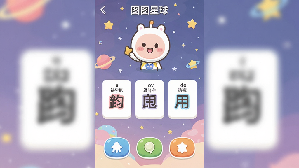һ������Ӧ���ڽ�ͼ���ͼƬ��չʾ��ͼͼ���򡱵�ʶ�ֻ����ؿ������沼���������Ϸ��ǿɰ��Ŀ�ͨ��ʾ��ɫ���м��Ǵ�ƴ���ĺ��ֿ�Ƭ���·�������ѡ�ť��������ɫ����͵��ǿգ�������Ʊ�ƽ�������ʸɾ��޶���Ԫ�ء�