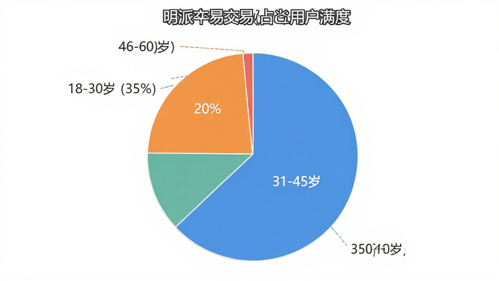 明派交易平台用户满意度饼状图,图表显示各年龄段用户占比,18-30岁占20%,31-45岁占45%,46-60岁占35%,风格简洁明了,色彩清晰,布局规整,画质干净无多余元素。