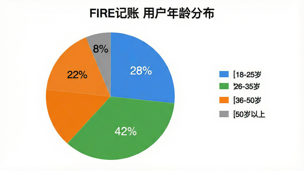һ���û�����ȱ�״ͼͼ��������Ϊ��FIRE���� �û�����ֲ�������״ͼ���ĸ�ɫ����ɣ��ֱ��ע18-25�꣨��ɫ��28%����26-35�꣨��ɫ��42%����36-50�꣨��ɫ��22%����50�����ϣ���ɫ��8%����ͼ�������Ҳ࣬����Ϊ��ɫ�����ʸɾ����޶���Ԫ��