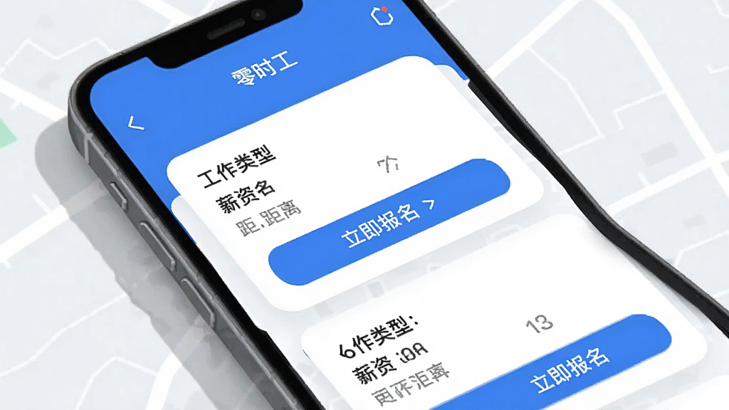 �ֻ�Ӧ�á���ʱ������ƥ����ҳ�棬�Կ�Ƭ��ʽչʾ�����Ĺ����б���ÿ�ſ�Ƭ���й������͡�н�ʡ�����͡�������������ť�������Ǽ��ĵ�ͼ��Ӱ�����沼������������ִ���������ɫ��ϸ��Բ�󣬻��ʸɾ��޶���Ԫ�ء�
