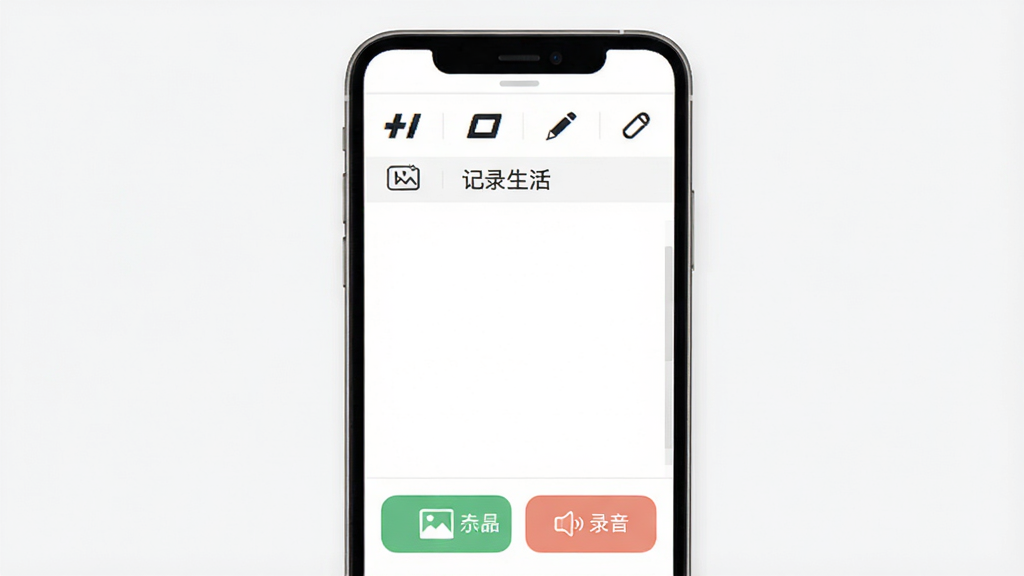 һ��չʾ����¼���Ӧ�ñ༭�����ͼƬ�����沼�ּ�࣬�Ϸ��мӴ֡�б��ȱ༭����ͼ�꣬�м�Ϊ�հ��ı��༭�����·���������Ƭ��¼���İ�ť�������񼫼��԰�ɫ����Ϊ�������ʸɾ��޶���Ԫ�أ����ֲ�����ʾ����¼���Ӧ�����ơ�