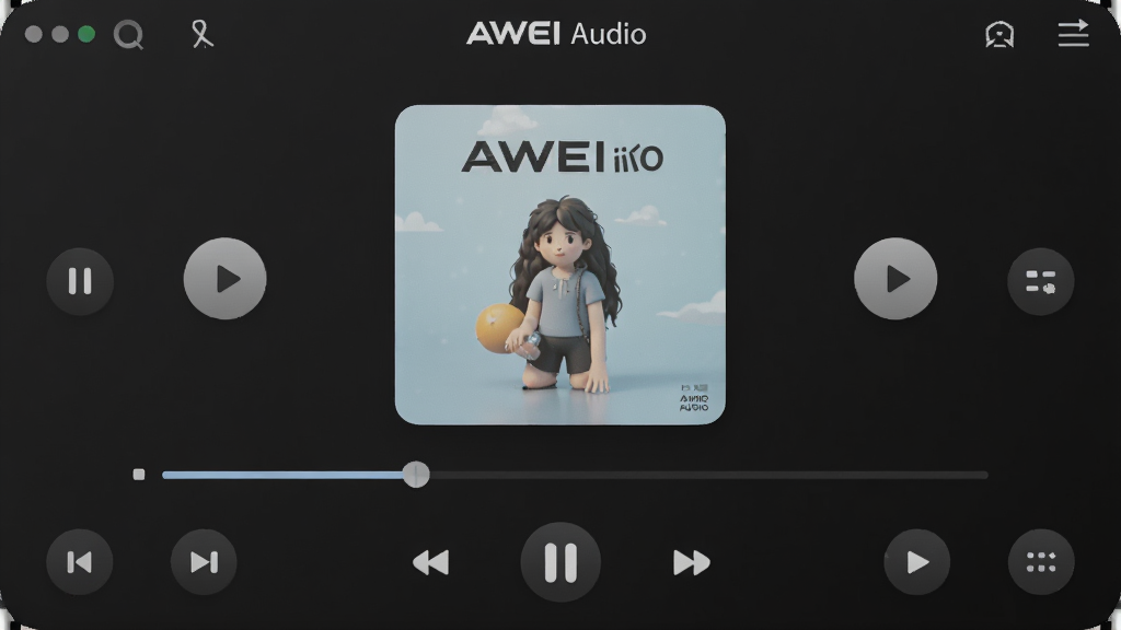 һ��չʾAWEI Audio������������ĸ����ͼ����������ɫΪ����������ʾר������ͽ������������Ǽ��Ĳ��ſ��ư�ť���������ִ���ƽ��ϸ��Բ�󣬻��ʸɾ��޶���Ԫ�أ���������