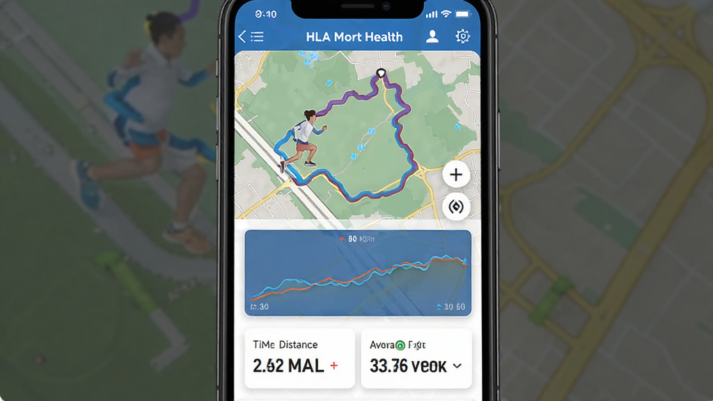 չʾHLA�˶�����App���˶���¼���棬�������ֻ���Ļ�ϵ��ܲ��켣��ͼ���������ߣ�����Ϊ���½ṹ���Ϸ���ͼ�·����ݿ�Ƭ���Ű����������дʵ��ϸ�ڰ���ʱ�䡢���롢ƽ�����ٵ����ֱ�ǩ�����ʸɾ��޶���Ԫ��