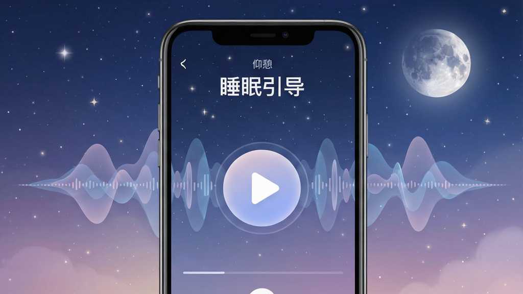 һ��չʾ��������App˯���������ܵ�ͼƬ���������ֻ������е���Ƶ����ҳ�棬�����С�˯������������������������һ�����Ĳ��Ű�ť����Χ�����Ų����ε���Ƶ���ӻ�ͼ�Σ������Ǿ��׵��ǿպ����������ּ�࣬�Ű��������������λã�ϸ�ڷḻ�����ʸɾ��޶���Ԫ�ء�