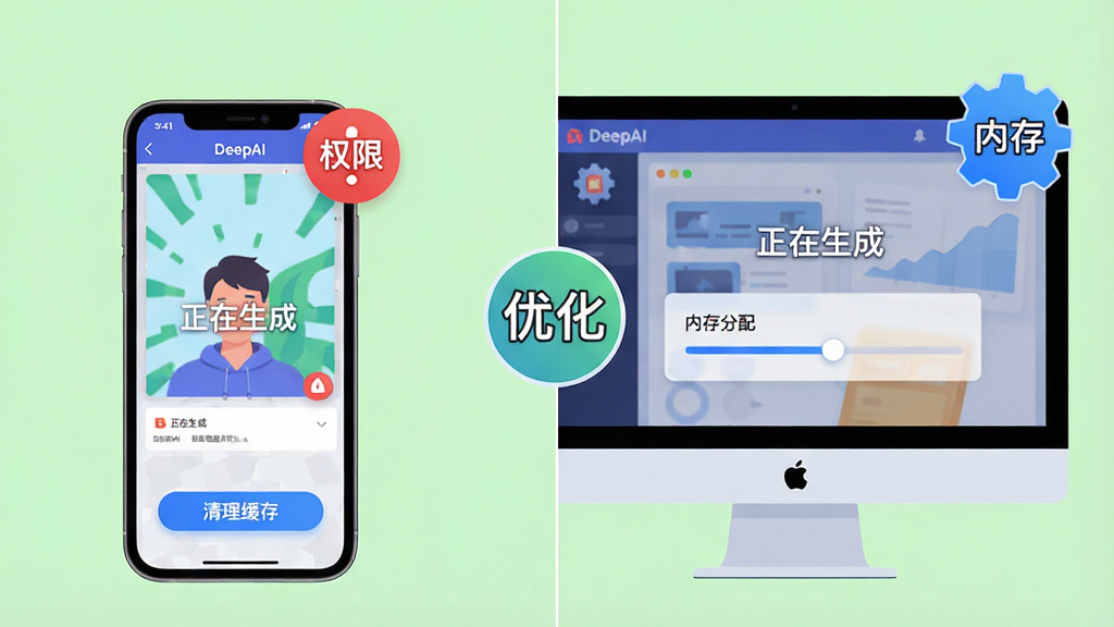���壺һ���ֻ���һ̨���Բ��ţ���Ļ����ʾDeepAI���ܻ滭App�ġ��������ɡ����棬�ֻ��·��С��������桱��ť��������Ļ�С��ڴ���䡱���飻���֣����ҷ������м��С��Ż�������ͼ�ꣻ�Ű棺�ɾ����࣬����Ϊ����ɫ����񣺲廭���ɫ�����죻ϸ�ڣ��ֻ�����һ����ɫ��̾��ͼ���ע��Ȩ�ޡ�������������ɫ���ֱ�ע���ڴ桱�����ʣ����壬�ɾ��޶���Ԫ�ء�