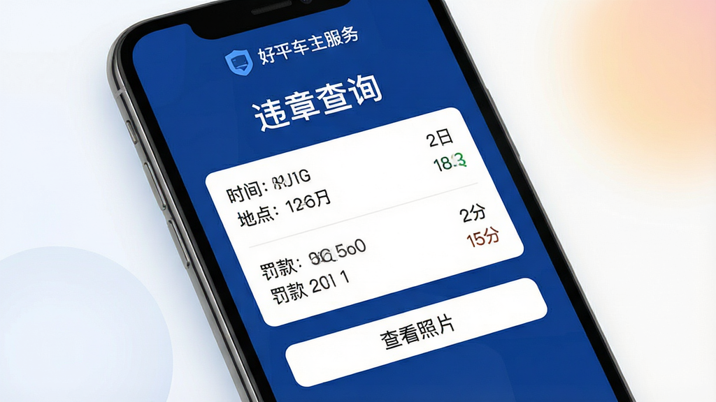 ͼƬ������һ�������ֻ�������д����Ļչʾ����ƽ�������񡱵�Υ�²�ѯ���ҳ�棬����Ϊ����ɫ���Ϸ�������ʾ��Υ�²�ѯ�����м��Կ�Ƭ��ʽ�г�Υ��ʱ�䡢�ص㡢������Ϳ۷�������ײ��С��鿴��Ƭ����ť�������������������ֿɶ���ǿ�����ʸɾ�����Χ����͵Ľ����Ч��ͻ���������ơ���ƽ�������񡱡�