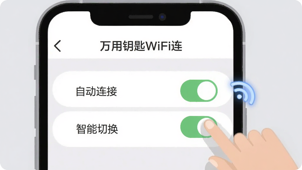 һ�������ֻ���������ͼ����Ļ����ʾ������Կ��WiFi����������ҳ�棬�С��Զ����ӡ��͡������л����Ŀ��ذ�ť���Ա���һ��С�ֵ�ͼ�����ڵ��������Ϊ��͵�ǳ��ɫ����ƽ����ƣ����ʸɾ���