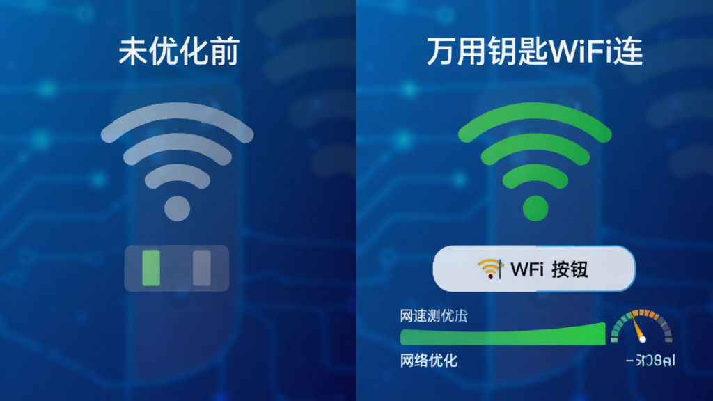 һ�ŶԱ�ͼ�������δ�Ż�ǰWiFi�ź�ֻ�������ұ��ǵ��������Կ��WiFi�����е������Ż���ť���ź��������ٲ��������Լӿ죬����Ϊ��Լ�Ƽ�����ɫ���䣬���ʸɾ�������������