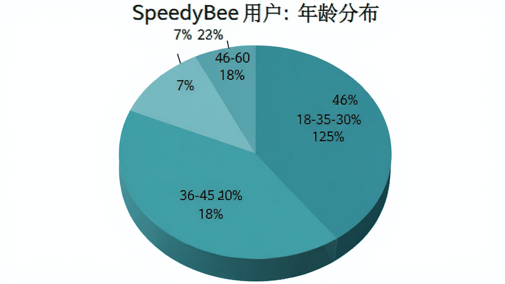һ����״ͼ����ʾSpeedyBee�û�����ֲ���18-25��ռ��35%��26-35��ռ��40%��36-45��ռ��18%��46-60��ռ��7%����״ͼ��ɫΪ����ɫϵ��������ע�ٷֱȣ������ɾ��޶���Ԫ��