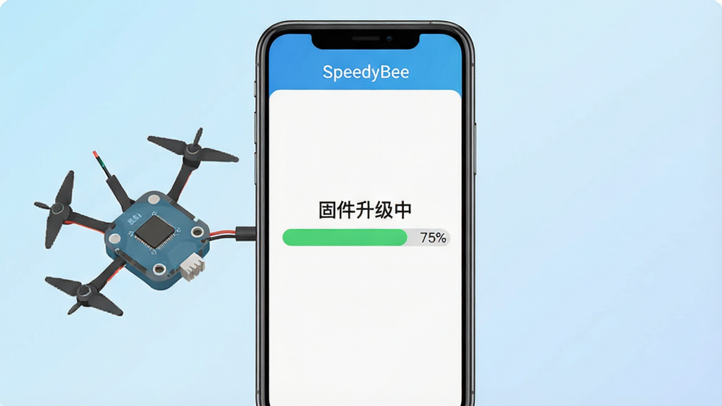 һ��SpeedyBeeӦ���ڹ̼����������ʾ��ͼ������Ϊһ���ֻ����ӷɿصĶ�������Ļ������ʾ���̼������С��Ľ�����������Ϊ75%������Ϊ����ɫ���䣬�����С�SpeedyBee���������������������������ʸɾ��޶���Ԫ��