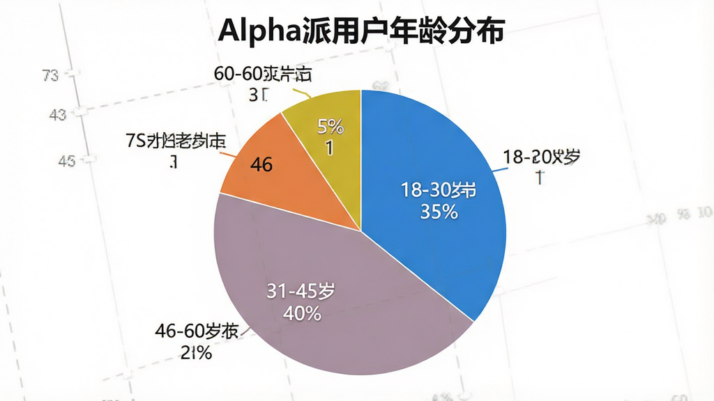 一张用户满意度调查的饼状图,图表标题为“Alpha派用户年龄分布”,饼状图分为四段,分别代表18-30岁占35%,31-45岁占40%,46-60岁占20%,60岁以上占5%,配色清晰,标注明确,风格简洁专业,画质干净无多余元素。