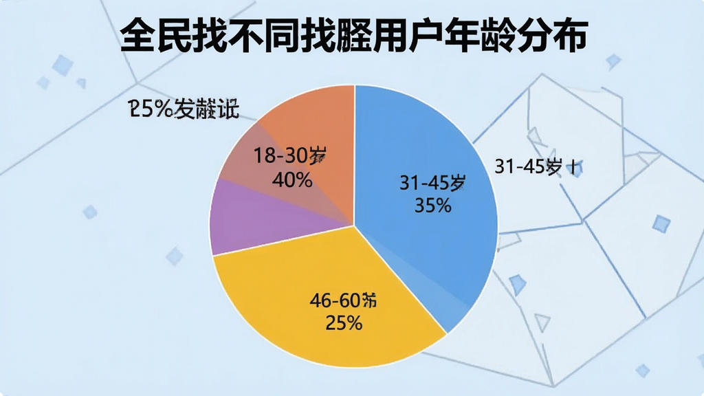 一张展示《全民找不同找茬》游戏玩家年龄分布饼状图的图片,饼状图清晰显示18-30岁占40%,31-45岁占35%,46-60岁占25%,图表底色为浅蓝色,标题“全民找不同找茬用户年龄分布”,画质清晰干净。