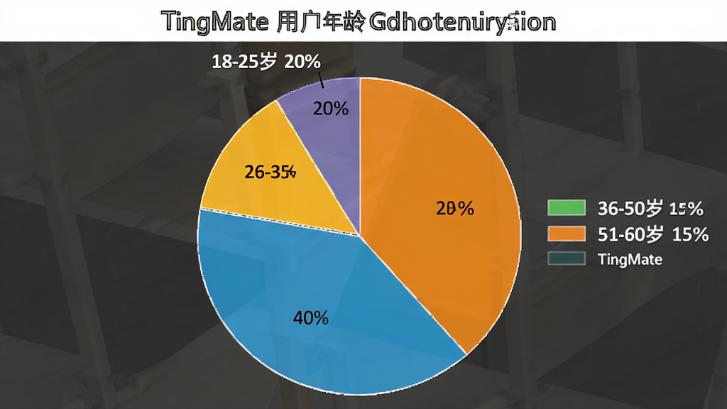 一张饼状图,展示TingMate用户年龄分布:18-25岁占20%,26-35岁占40%,36-50岁占25%,51-60岁占15%,图例清晰,风格简洁,画质干净。