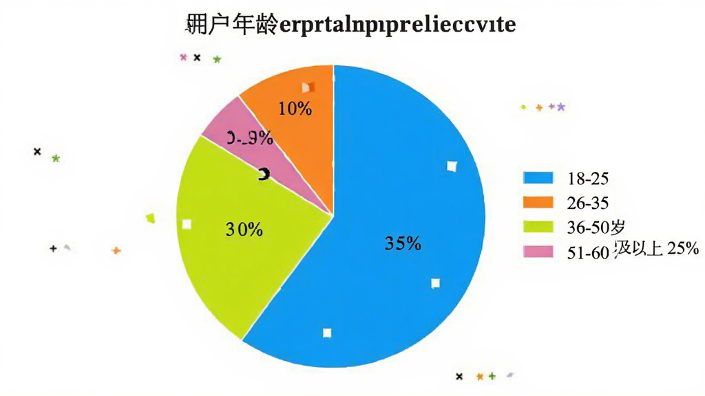 饼状图展示用户年龄分布,18-25岁占10%,26-35岁占30%,36-50岁占35%,51-60岁及以上占25%,颜色明亮,图例清晰,整体简洁。