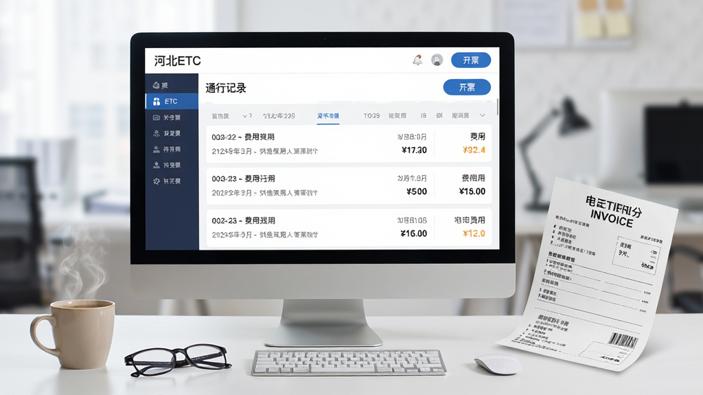 ���壺һ�ŵ�����������ʾ���ӱ�ETC��App�ġ�ͨ�м�¼���б����棬�Ա߷���һ�����Ⱥ�һ���۾������֣�������ʾ���ڻ�������ƫ���Ҳ�Ϊ��ӡ�����ĵ��ӷ�Ʊֽ�š��Ű棺App������ͨ�м�¼��ʱ������ÿ����¼�����ڡ����ý��������Ͻ��С���Ʊ����ť����������Լ�磬ϸ�ڷḻ�����ʣ����壬�ɾ��޶���Ԫ�ء�