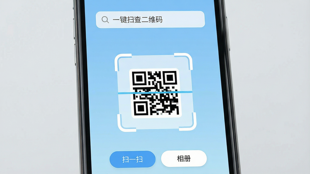 һ�������ֻ���Ļ��д����Ļ������ʾ��һ��ɨ���ά�롱Ӧ�õ������棬�����м����������м���һ�����ɨ����׼��ά�룬�ײ��С�ɨһɨ���͡���ᡱ������ť������Ϊǳ��ɫ���䣬���������ִ���UI��Ʊ�ƽ�������ʸɾ��޶���Ԫ�ء�