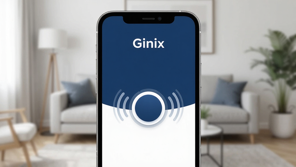 һ�������ֻ���Ļ��д����Ļ����ʾ��Ϊ��Ginix����Ӧ�������棬���������ִ���������ɫ�Ͱ�ɫΪ��ɫ����������һ����Ŀ��Բ�����Ӱ�ť����Χ�������źŲ���ͼ�꣬����Ϊ�ɾ�ģ���Ŀ���������������ͣ����廭�������ɾ����޶���Ԫ�أ�ͻ��Ӧ�ý��档