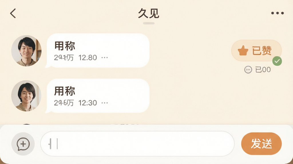 ͼƬչʾ���ü���App�ĺ��ѻ���������棬����Ϊ��ů���װ�ɫ���Ի����ݲ���Բ����ƣ�����Ǻ��ѵ�ͷ����ǳƣ��Ҳ��ǡ����ޡ�����ʾͼ�꣬�ײ��������ͷ��Ͱ�ť�����ּ�࣬�Ű������������ܰ��ϸ�ڰ���ʱ������Ѷ���ǣ�������͸ɾ����޶���Ԫ�أ����ּ�ʱ�罻�����ܸС�