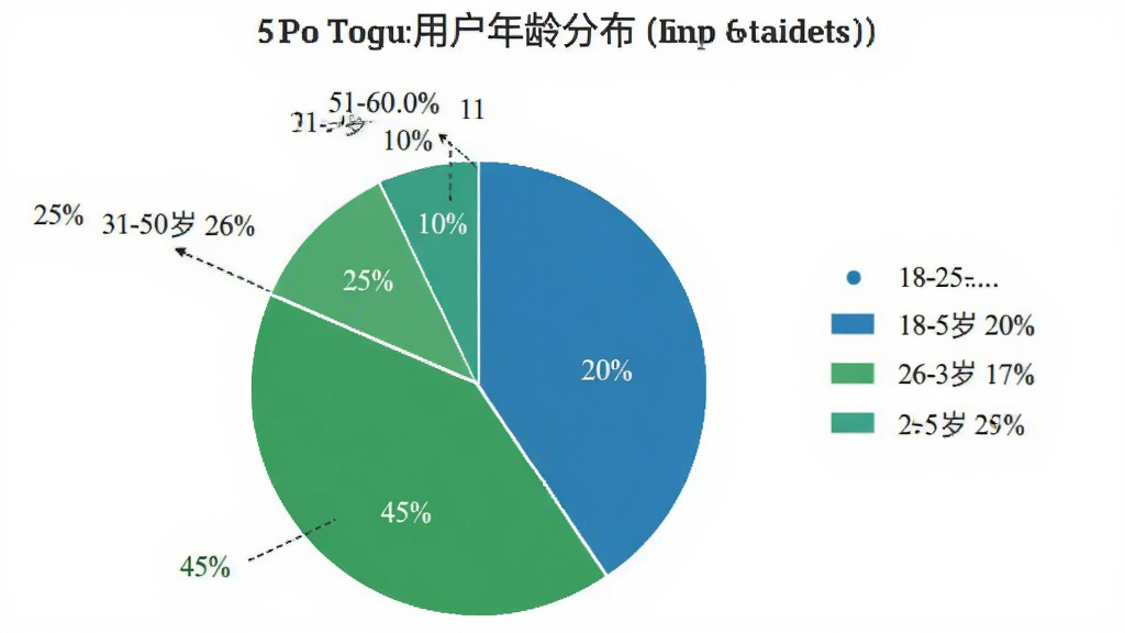饼状图显示用户年龄分布,18-25岁占20%,26-35岁占45%,36-50岁占25%,51-60岁占10%,主色调为蓝色和绿色,布局清晰,排版专业,画质干净
