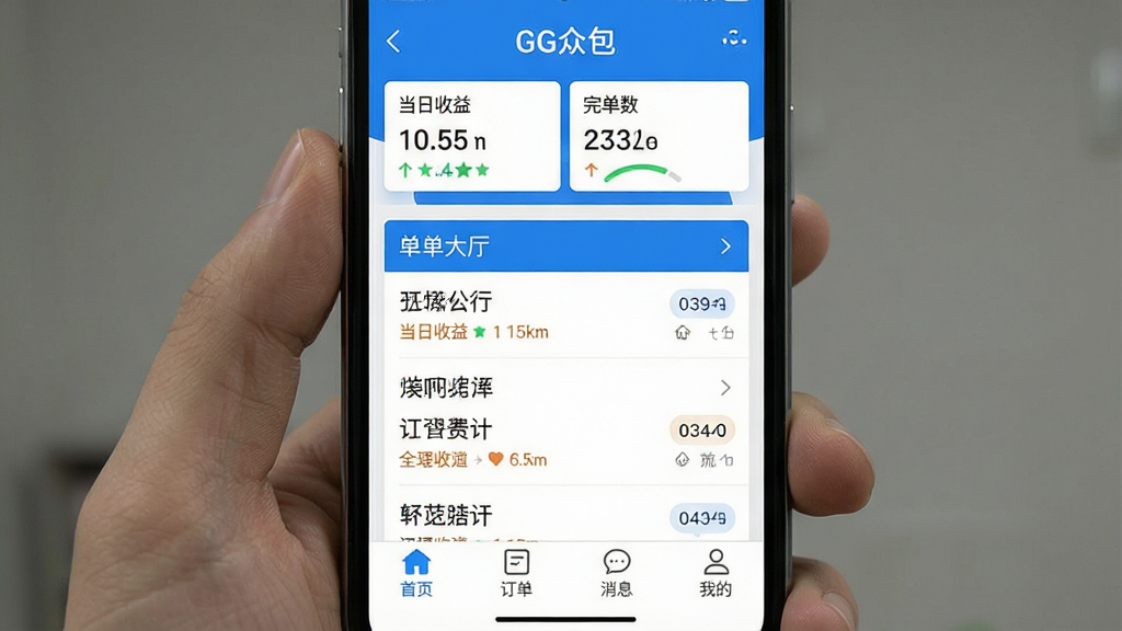һ�Ÿ����ֻ���ͼ����ͼƬ������������ʾ��GG�ڰ���App�������棬�����е���������굥�����в������������б����ײ��С���ҳ��������������Ϣ�����ҵġ��ĸ���ǩ��������������ɫΪ������ƽ����ƣ�����ɾ��޶���Ԫ�أ�����������