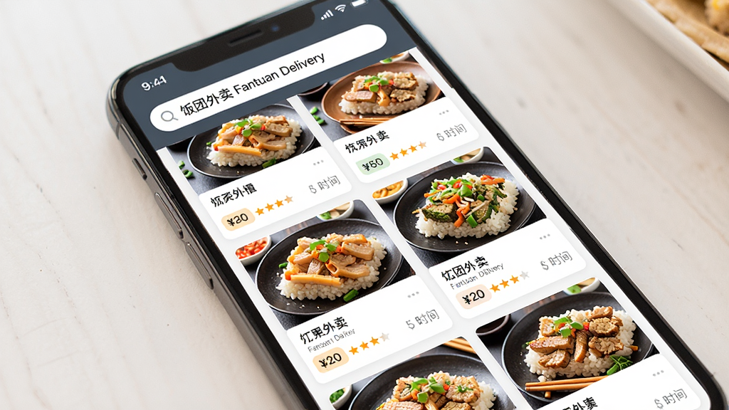 һ��չʾ�������� Fantuan Delivery �ֻ�Ӧ�ý���ĸ���ͼƬ���������ֻ���Ļ�ϵ������б�ҳ����������������������д�š��������� Fantuan Delivery�����·��Ƕ�ұ�ע�������ƵĲ�����Ƭ����ʳʵ��ͼ���Ű����ִ���ƽ��ϸ�ڰ����۸����ֺ�����ʱ���ǩ�����廭�ʸɾ����������дʵ��ů���޶���Ԫ�ء�
