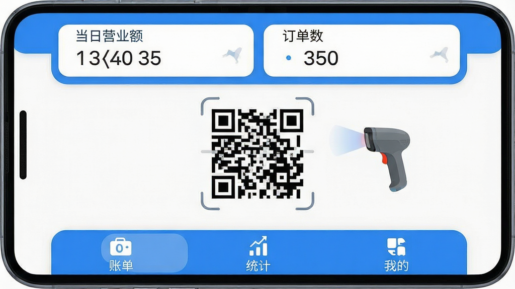 һ��չʾ��ԱͨApp�ڰ�׿�ֻ������еĽ�ͼ����������ΪApp�����棬�Ϸ���ʾ����Ӫҵ��Ͷ��������м����������տ��ά���ɨ��ǹͼ�꣬�·����˵���ͳ�ơ��ҵ�����ѡ����������������ɫ������ִ���ƽ��ϸ��Բ�󣬻��ʸɾ����޶���Ԫ�ء�