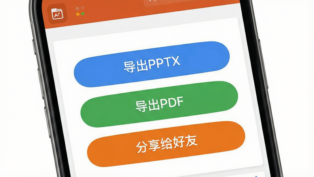 һ��չʾһ��PPT������������ܵĺ��ͼƬ���������ֻ���Ļ��д����Ļ����һ��PPT�ĵ������棬��������ť���ֱ�д�š�����PPTX����������PDF���������������ѡ��������Ǽ��İ�ɫ����ť��Բ�Ǿ��Σ���ɫ�ֱ�����ɫ����ɫ�ͳ�ɫ����������ˬ��ֱ�ۣ����ʸɾ����޶���Ԫ�ء�