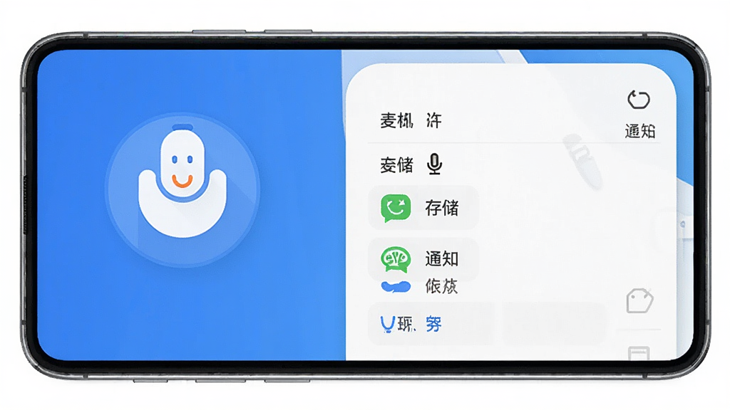 �ܷ�App���ֻ��ϵİ�װ��Ȩ�����ý��棬�ֻ���Ļ��ʾȨ�޹����б���������˷硢�洢��֪ͨ��ѡ������࣬������ɫ����ƽ����ƣ����廭��