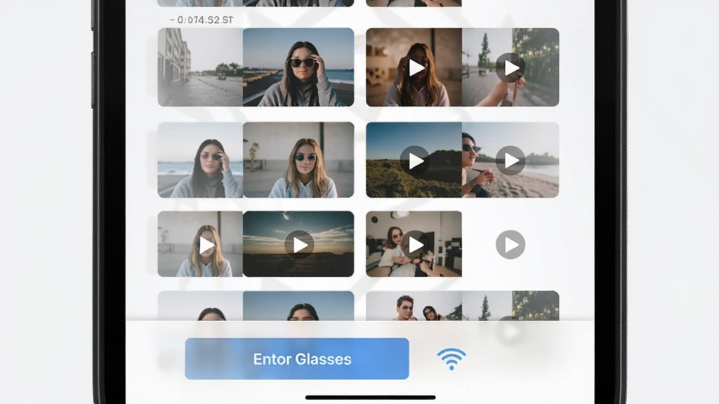 Star Glasses �ļ��������棬�ֻ���Ļ��ʾ��Ƭ����Ƶ����ͼ�б����ײ��е�����ť��WiFiͼ�꣬����Ϊǳɫϵ����񣬲������룬���ʸɾ��޶���Ԫ��