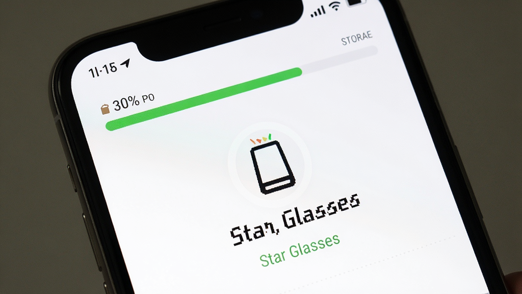 Star Glasses �豸״̬��ؽ��棬�ֻ���Ļ������ʾ�����ٷֱȺʹ洢�ռ���������·����豸ͼ���״̬���֣�����Ϊ��ɫ����񣬲������������ʸɾ��޶���Ԫ��