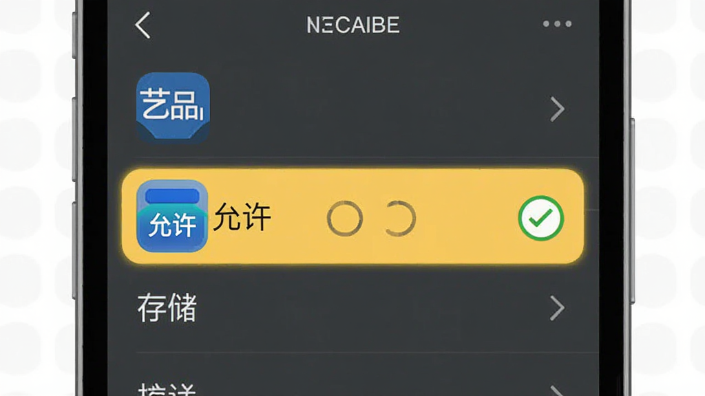 艺品品应用安装权限设置示意图,手机屏幕显示权限管理界面,列表中“存储”权限被高亮标注为“允许”,旁边有“艺品品”应用图标,背景干净整洁,风格扁平化,画质清晰,无多余元素。
