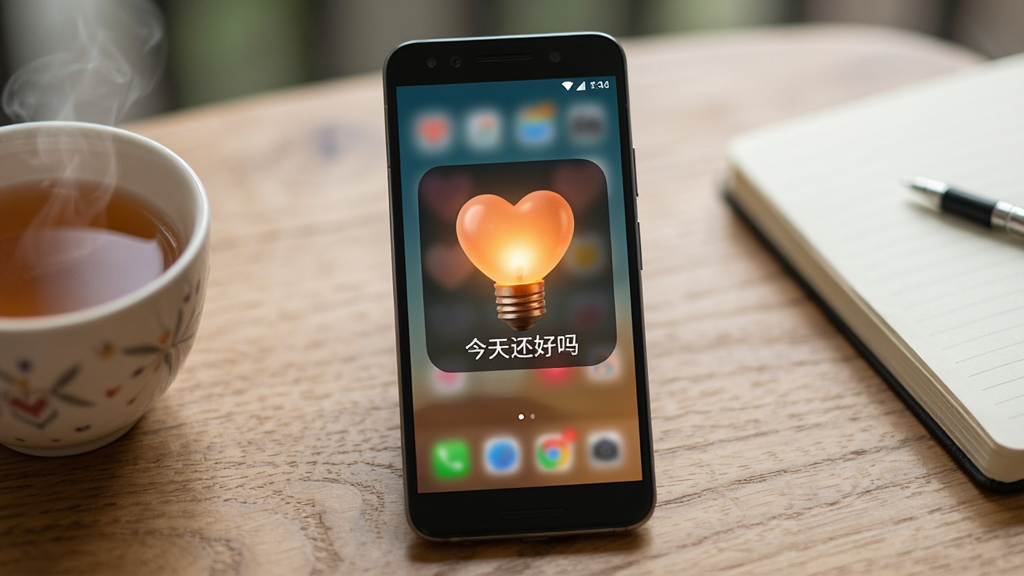 һ��չʾ Heart Lamp ���ֻ���������ΪС���ʹ�õ�ʵ�ķ��ͼƬ��������һ����׿�ֻ�����ľ�������ϣ���Ļ������ʾ Heart Lamp ��С�����С�����һյů��ɫ��С�ƺ͡����컹���𡱵����֣��Ա���һ���Ȳ��һ���ʼǱ�������Ϊ�ֻ����У���������ϸ�����ֻ�����΢���⣬�����黯��Ȼ�����������޶���Ԫ��
