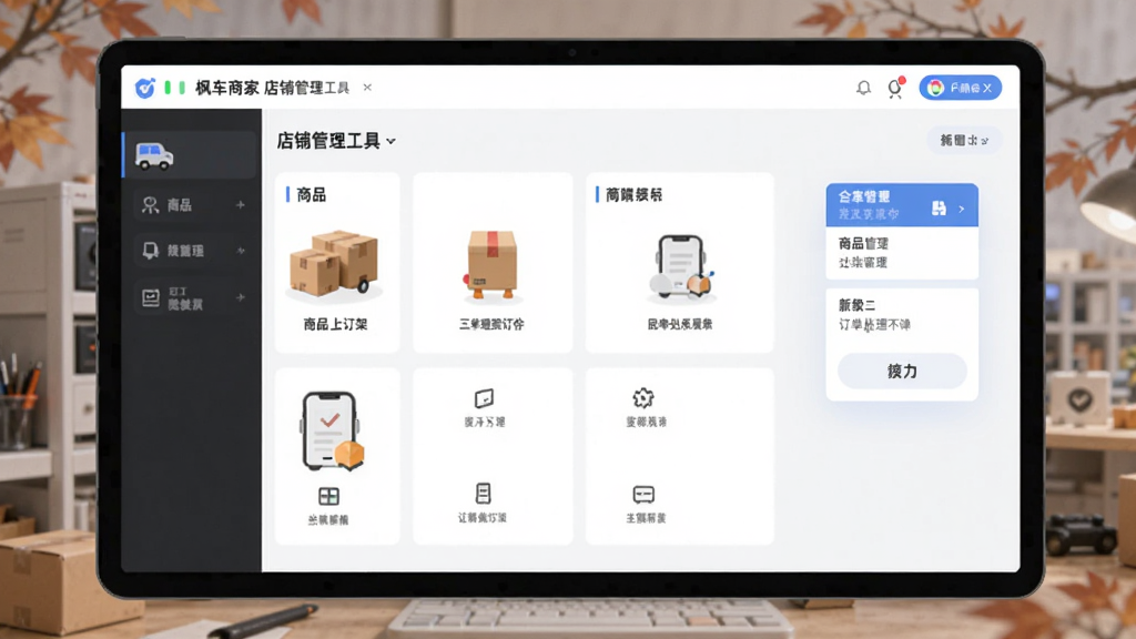 枫车商家-店铺管理工具 商品上架订单处理操作界面