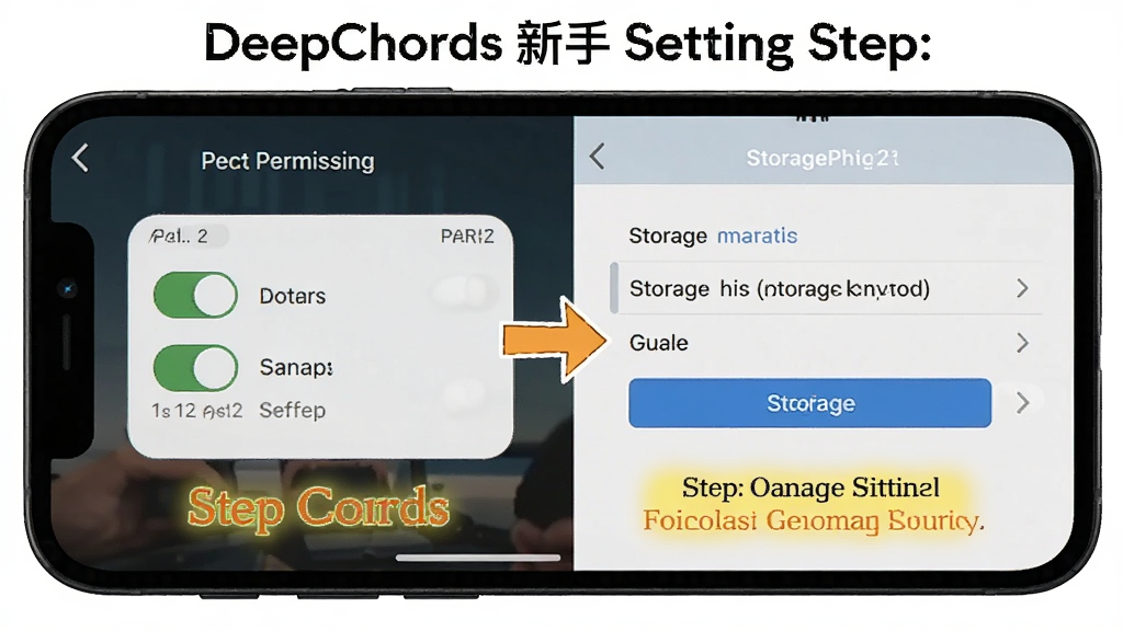 һ��չʾDeepChords�������ò����ͼƬ���������ֻ���Ļ��ʾȨ�����úʹ洢ѡ����棬����Ϊ���Ȩ�޿����Ҳ�洢·�����Ű�ֲ�����ʽ�����̳�ָ����ϸ���ϼ�ͷ����ʾ�������������ʸɾ��޶���Ԫ��