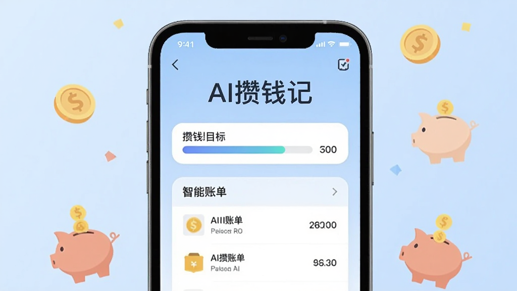 AI��Ǯ�� Ӧ��������չʾ���ֻ���Ļ���У���Ļ����ʾ��AI��Ǯ�ǡ����ֱ��⣬�·�����ǮĿ��������������˵��б�������Ϊǳ��ɫ���䣬��Χ�н�Һʹ�Ǯ��Сͼ���׺����ƽ����Ʒ�񣬲��ּ��������ɫ����ͣ����ʸɾ��޶���Ԫ��
