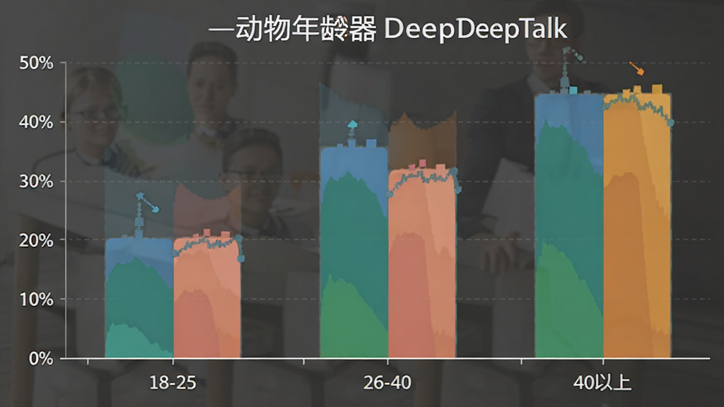 ���﷭����DeepTalk�û�����ֲ���״ͼ����������״ͼչʾ��ͬ������û�ռ�ȣ�����Ϊ�����18-25��26-40��40���ϣ�����Ϊ�ٷֱȣ����־��У��Ű�����������Լ����ϸ��������ɫ�������ԣ����ʸɾ����޶���Ԫ��