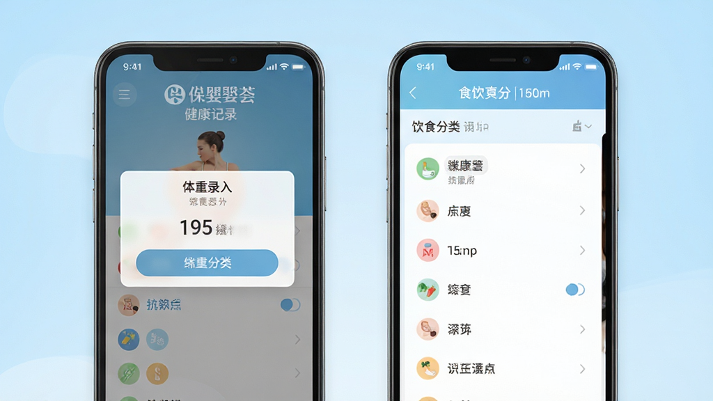 ��Ӥ��������¼���ܽ��棬�ֻ���Ļ��ʾ����¼�뵯������ʳ����ѡ���б�������Ϊǳ��ɫ���䣬��������������ִ���ƽ��ϸ�ھ��£����ʸɾ����޶���Ԫ��