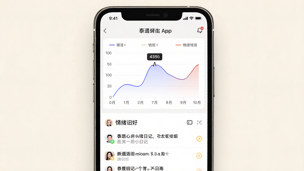 һ��չʾ̩����App�����ռ���������¼�����ͼƬ���������ֻ���Ļ����Ļ�ϰ벿����ʾһ����������ͼ���°벿����ʾ�ռ��б�����������ů���װ�ɫ��������Լ��ͣ�ϸ�����������ʸɾ����޶���Ԫ��