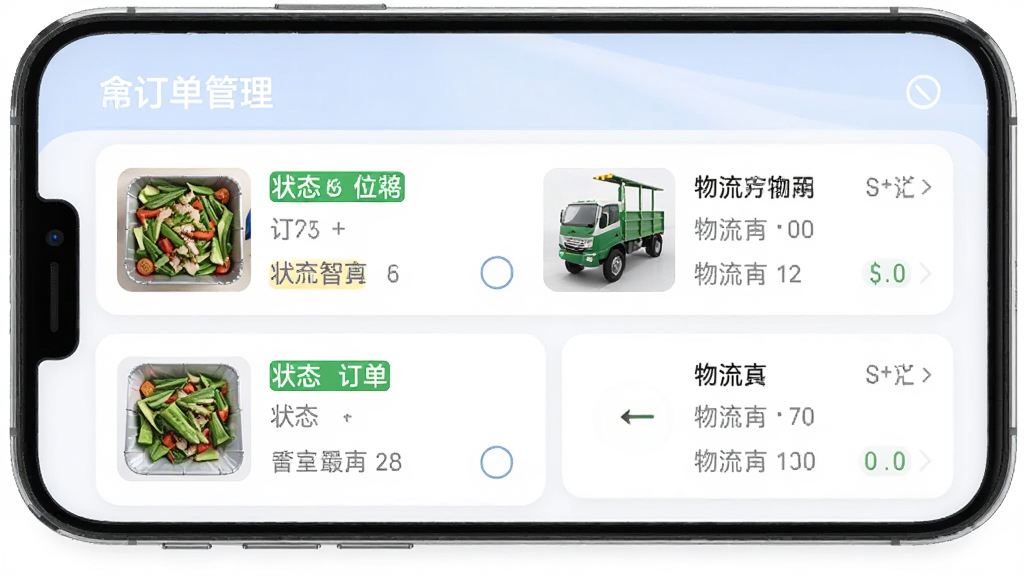 ������ũApp�����������棬�ֻ���Ļչʾ�����б���ÿ��������ʾ��Ʒ����ͼ��״̬��ǩ��������Ϣ���������������ÿ�Ƭʽ��ƣ������ʵ�ã�ϸ��Բ�󣬻��ʸɾ����޶���Ԫ��